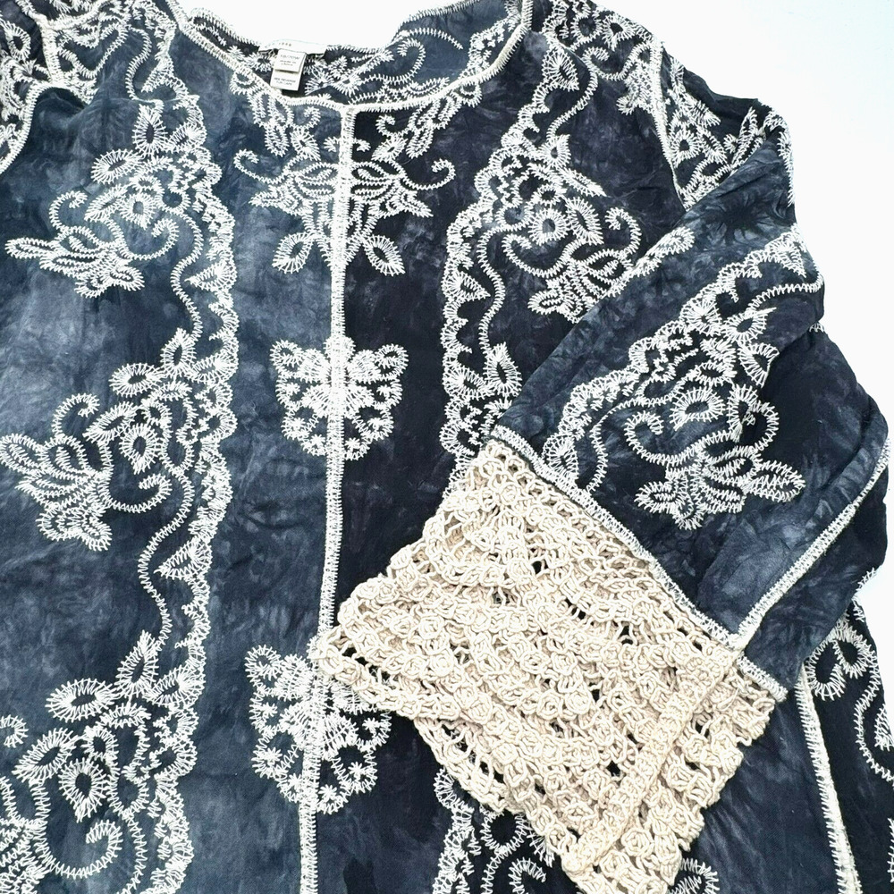 EST 1946 Women's 18/20 Blue Crochet Open‎ Knit Pullover Tunic Embroidered Floral
